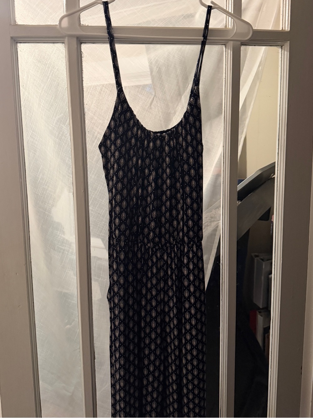 Navy Patterned Spaghetti Strap Jumpsuit